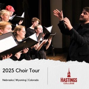 新闻 7 Photo of choir and director with words 2025 Choir Tour.