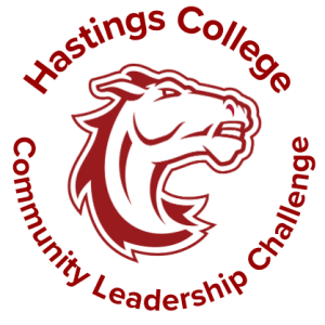 Bronco head with the words Hastings College 社区领导挑战. 