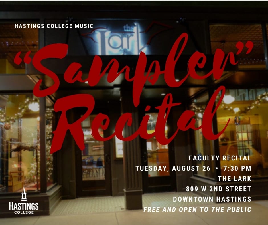 十大彩票游戏平台的音乐教师将呈现折衷的“采样”独奏会 14 Image of a building with "Sampler" Recital in front.