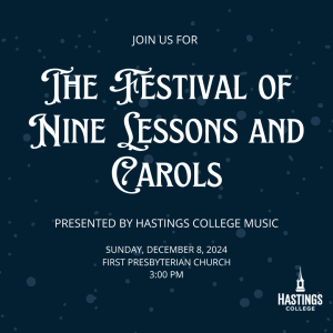 A graphic that says The Festival of Nine Lessons and Carols, which is December 8 at 3pm. 
