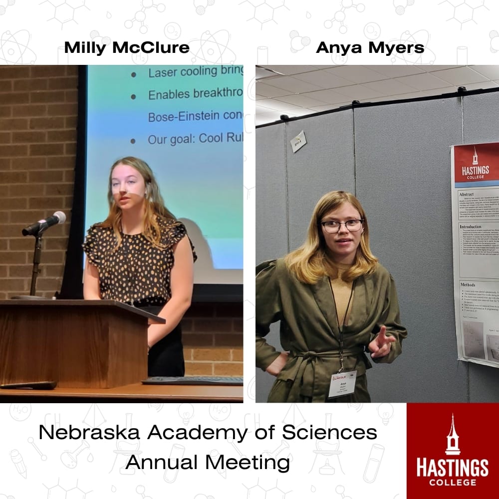 Photos of Milly McClure and Anya Myers presenting at the Nebraska Academy of Sciences meeting.