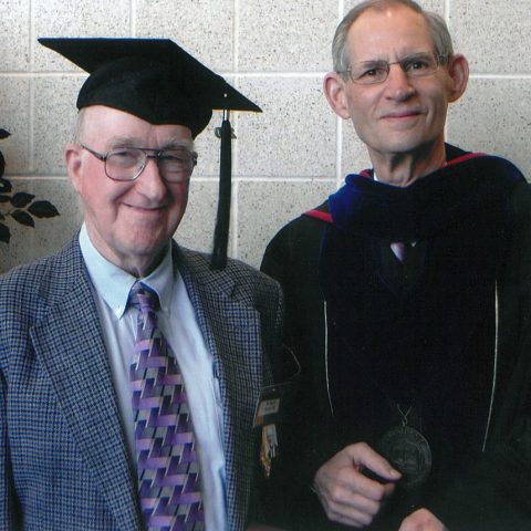 Dr. Robert Stoner and former President Phil Dudley at the 2010 Golden Graduation ceremony for the Hastings College Class of 1960.
